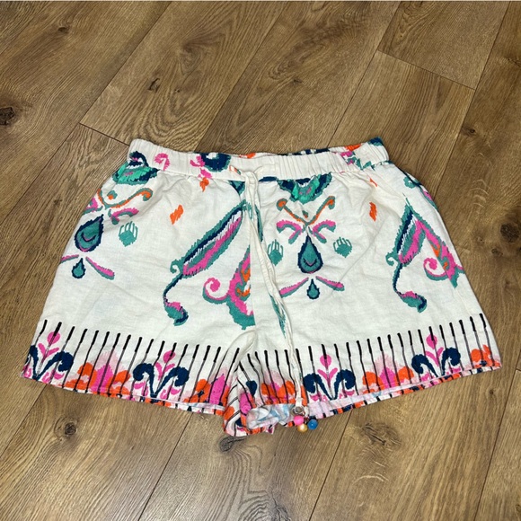 Zara Pants - ZARA white with pink and turq detail shorts - Size M